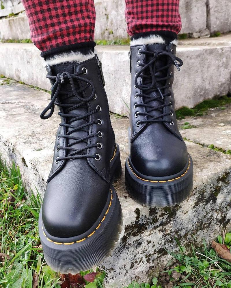 Dr Martens Jadon Læder Faux Fur Forede Platform Platform Støvler Herre Sort | DK 554TCE
